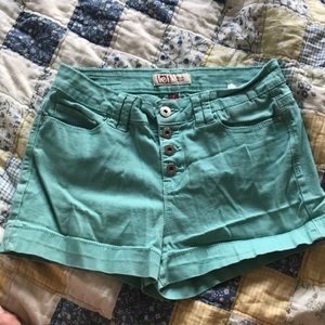 LEI high waisted turquoise jean shorts